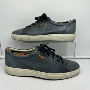 Ecco Shoes Mens 42 Soft 7 Blue Leather Lace Up Casual Comfort Sneakers US 8-8.5